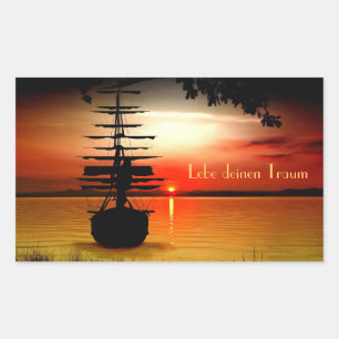 Adesivo Retangular Barco com nascer do sol autocolante