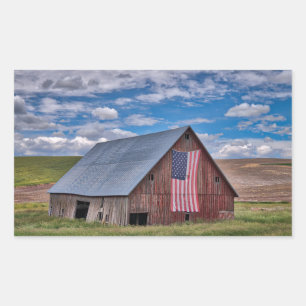 Adesivo Retangular Barn com bandeira americana   Colfax, Washington