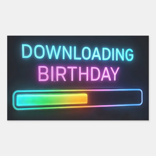 Adesivo Retangular Barra de Download de Aniversário Neon no Computado (Frente)
