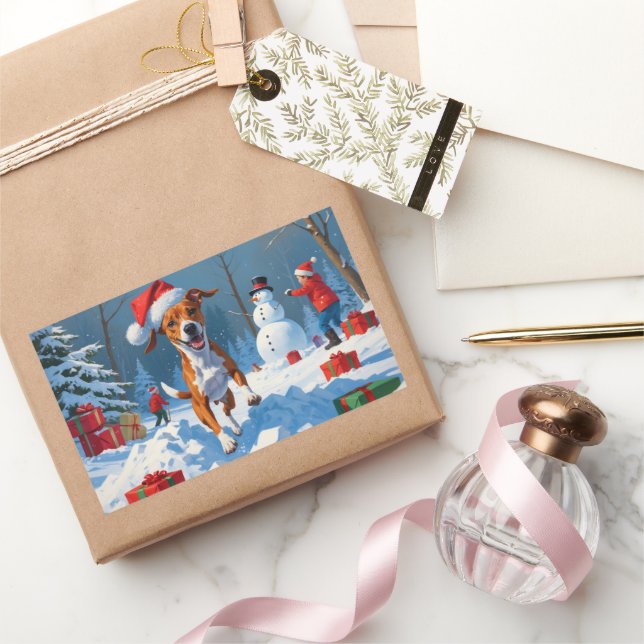 Adesivo Retangular Basenji Christmas FEST Scense (Presentear)