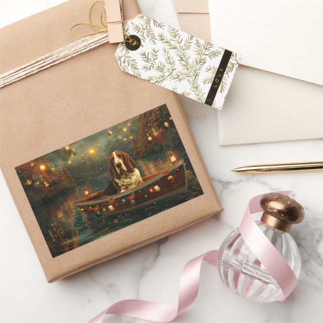 Adesivo Retangular Basset Hound Christmas Festive Voyage (Presentear)