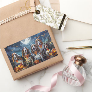 Adesivo Retangular Basset Hound Halloween Spooky