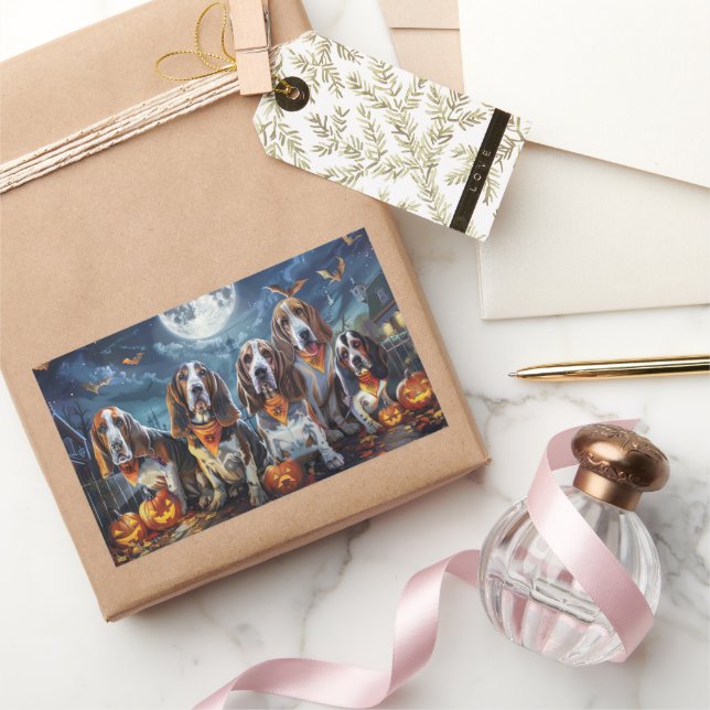 Adesivo Retangular Basset Hound Halloween Spooky (Presentear)