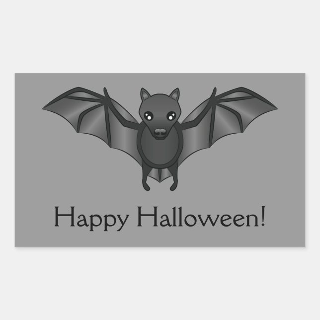 Adesivo Retangular Bat De Cartoon Bonito Com Texto Feliz De Halloween (Frente)