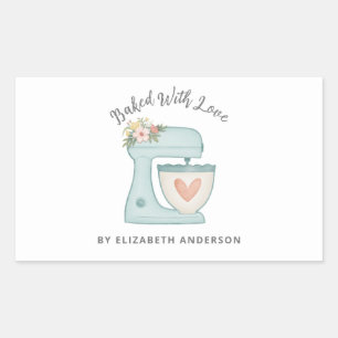 Adesivo Retangular Batedeira de Bolo Fofa Assada Com Amor Retangular