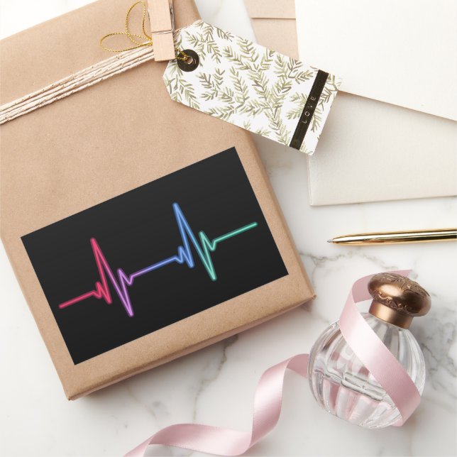 Adesivo Retangular Batimento cardíaco Orgulho arco-íris LGBTQ Ally (Presentear)