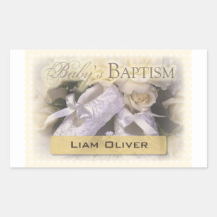 Adesivo Retangular Batismo do bebê neutro, nome personalizável, Lia
