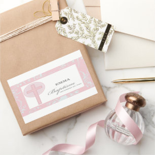 Adesivo Retangular Batismo rosa de cadela personalizado