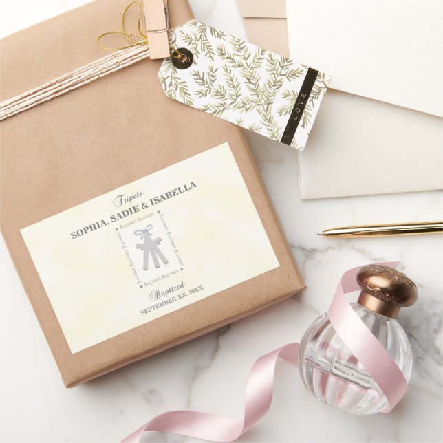 Adesivo Retangular Batismo triplicado em 3 cruzamentos amarelas perso (Presentear)