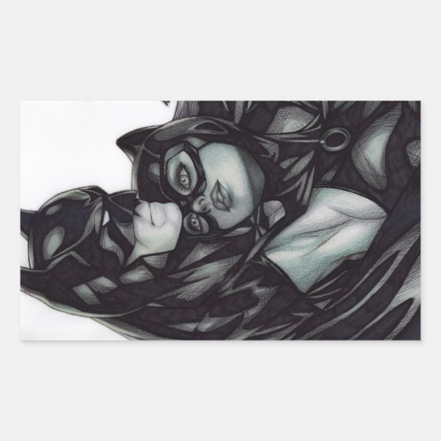 Adesivo Retangular Batman & Catwoman ~ Bruce wayne & Selina Kyle (Frente)