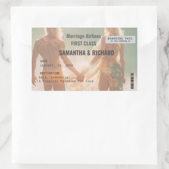 Adesivo Retangular Beach Wedding Boarding Pass Romantic  (Bolsa)