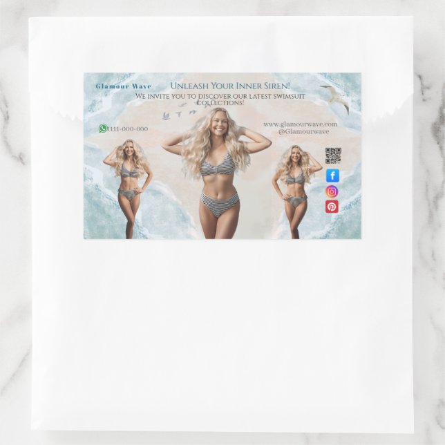 Adesivo Retangular Beach Women in Swimwear Branding Boutique Summer  (Bolsa)