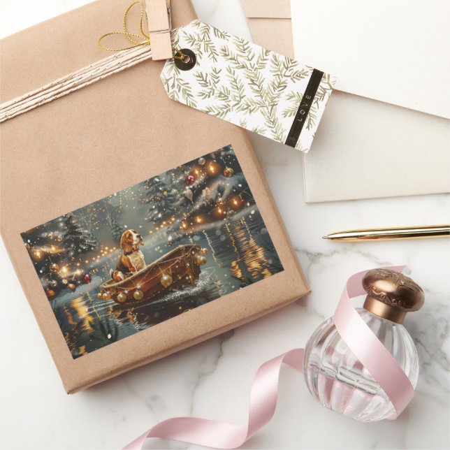 Adesivo Retangular Beagle Christmas Festive Voyage (Presentear)