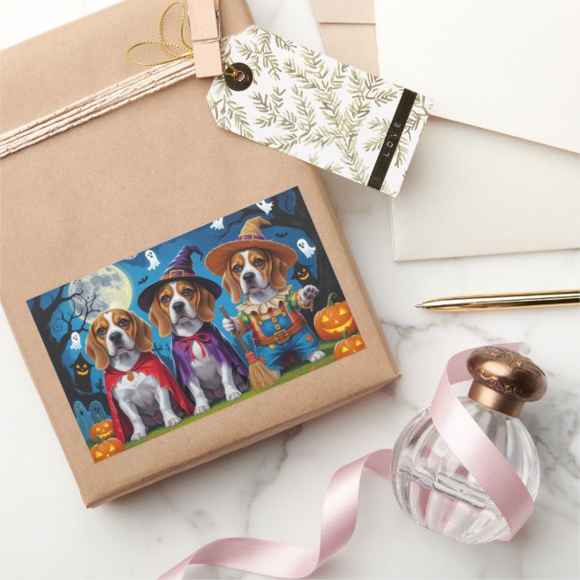 Adesivo Retangular Beagle Dogs Pumpkin Halloween Engraçado (Presentear)