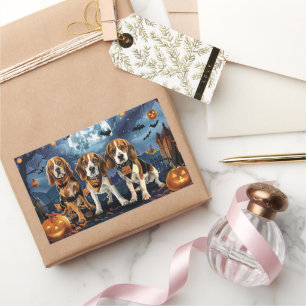 Adesivo Retangular Beagle Halloween Assustador