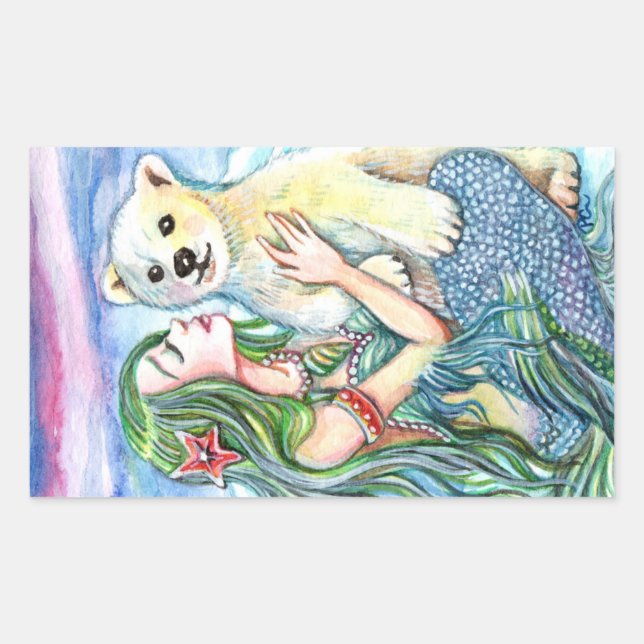 Adesivo Retangular Bebê de Urso Polar - Arte Sereia (Frente)