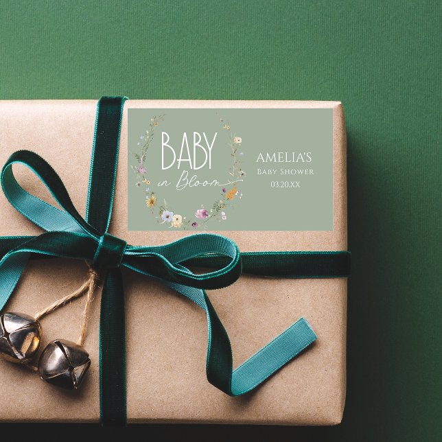 Adesivo Retangular Bebê em Bloom Sage Chá de fraldas Botânico Verde (Criador carregado)