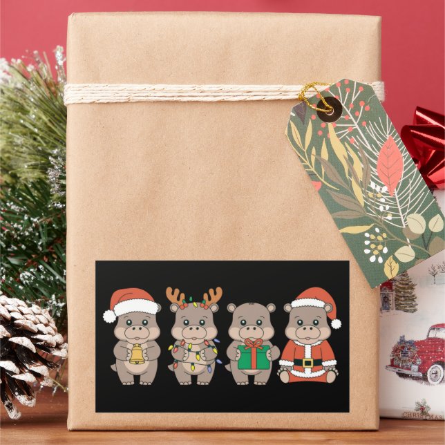 Adesivo Retangular Bebê Hipopótamo Moo Deng Natal (Feriado)