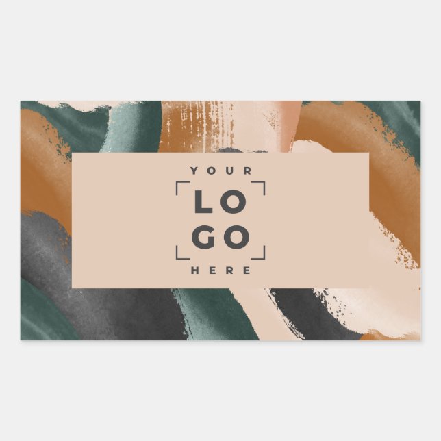 Adesivo Retangular bege, abstrato verde pintou o mínimo moderno (Frente)