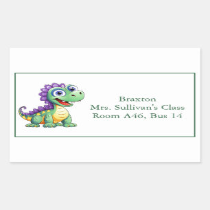 Adesivo Retangular Bela Cartoon Dinossaur Kid's Nametag