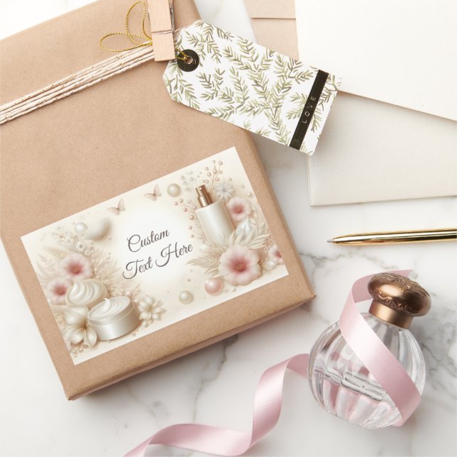 Adesivo Retangular Beleza Floral Elegante Profissional de Cosméticos (Presentear)