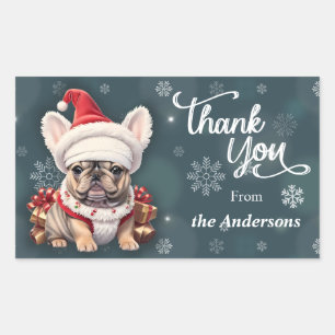 Adesivo Retangular Belo Cachorro Francês Papai Noel Obrigado Natal