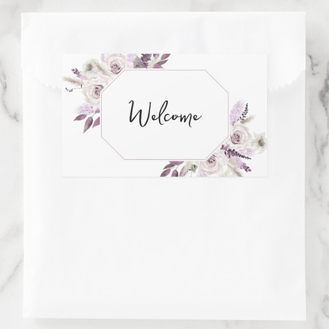 Adesivo Retangular Bem-vindo Floral Roxo Lavanda (Bolsa)