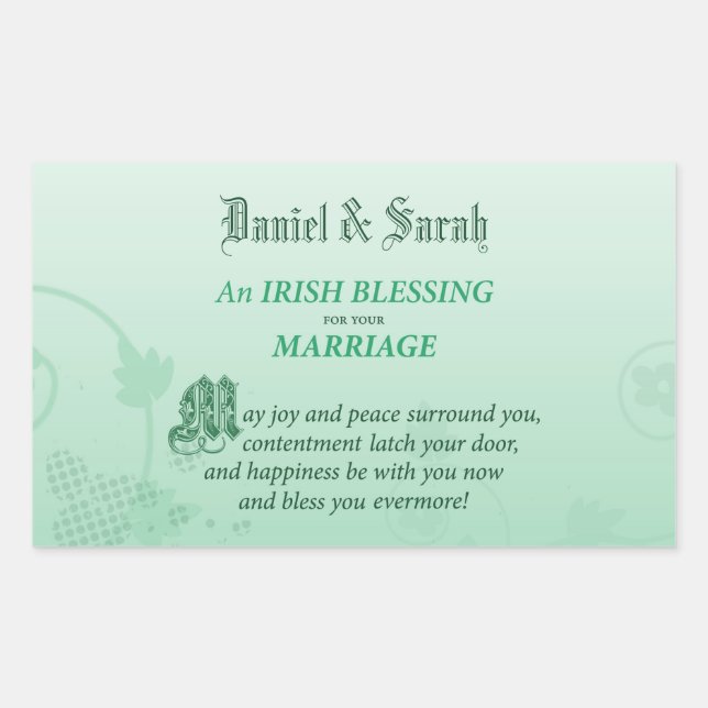 Adesivo Retangular Bênção de Felicitações de Casamento Irlandês (Frente)