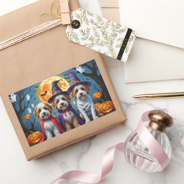 Adesivo Retangular Bernedoodle Dogs Pumpkin Halloween Engraçado (Presentear)