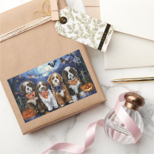 Adesivo Retangular Bernedoodle Halloween Spooky