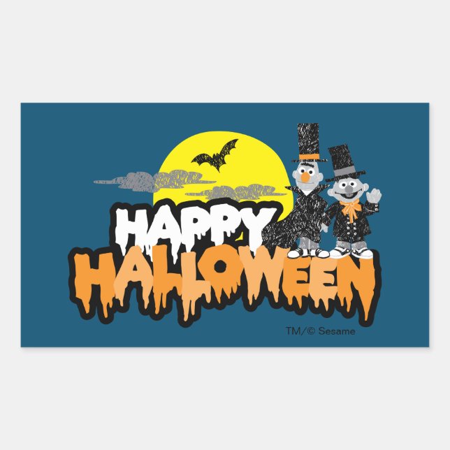Adesivo Retangular Bert e Ernie | Feliz Halloween (Frente)