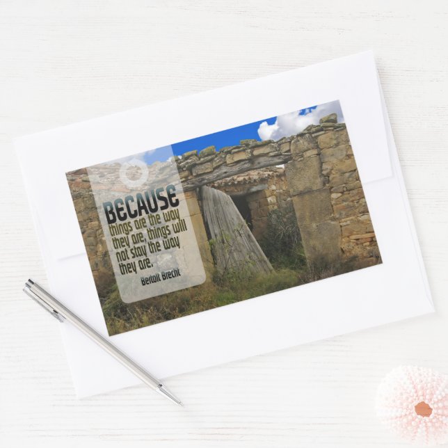 Adesivo Retangular Bertolt Brecht Inspirational Cote "Mudança" (Envelope)