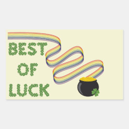 Adesivo Retangular Best of Luck Greeting with Clovers and Rainbow
