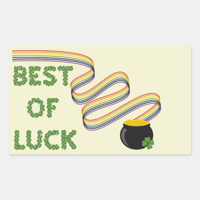 Adesivo Retangular Best of Luck Greeting with Clovers and Rainbow (Frente)