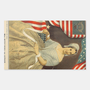 Adesivo Retangular Betsy Ross First American Flag e Seal Vintage EUA