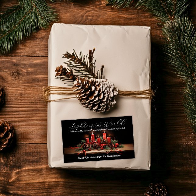 Adesivo Retangular Bíblia Elegante de Natal Verso Luz do Mundo (Elegant Christmas Bible Verse Light of the World Rectangular Sticker)
