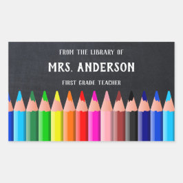 Adesivo Retangular Biblioteca de Professores de Lápis Colorido de Qua