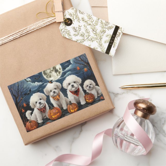 Adesivo Retangular Bichon Frise Halloween Spooky (Presentear)