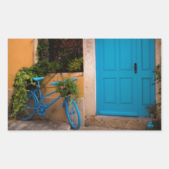 Adesivo Retangular Bicicleta Azul e Porta no Verão (Frente)
