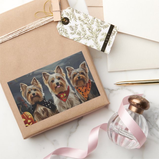 Adesivo Retangular Biewer Terrier Halloween Spooky (Presentear)