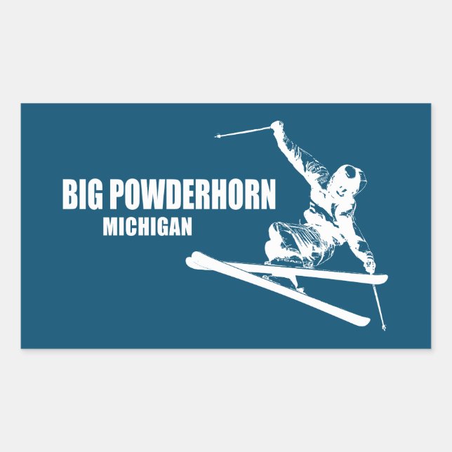 Adesivo Retangular Big Powderhorn Mountain Michigan Skier (Frente)