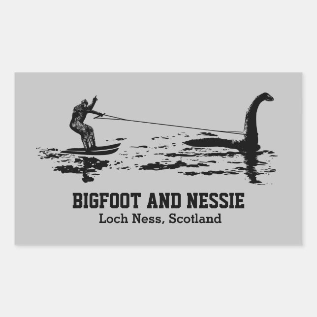 Adesivo Retangular Bigfoot e Nessie Loch Ness Texto Personalizado Squ (Frente)