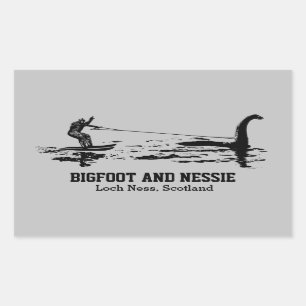 Adesivo Retangular Bigfoot e Nessie Loch Ness Texto Personalizado Squ