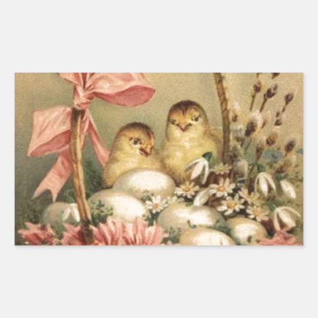 ADESIVO RETANGULAR BILHETE ELEGANTE, GALINHAS, FLORES E OVOS LESTE (Frente)