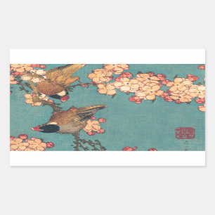 Adesivo Retangular Birds Flowers Hokusai Art Japonês