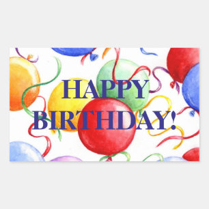 Adesivo Retangular Birthday Stickers Feliz Balões de Aniversário