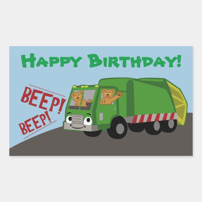 Adesivo Retangular Birthday Trash Truck (Frente)