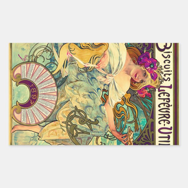 Adesivo Retangular Biscoitos Lefevre-Utile por Alphonse Mucha (1896) (Frente)