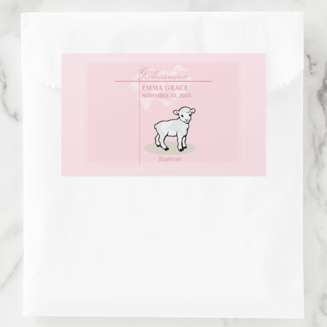 Adesivo Retangular Bisneta Batismo Rosa Menina Cordeiro (Bolsa)
