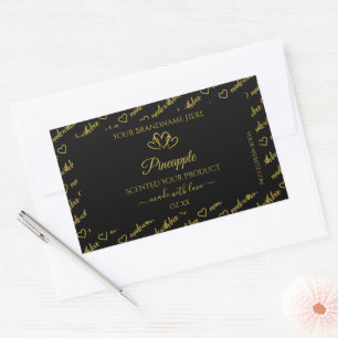 Adesivo Retangular Black and Gold Word Cloud Product Labels Hearts